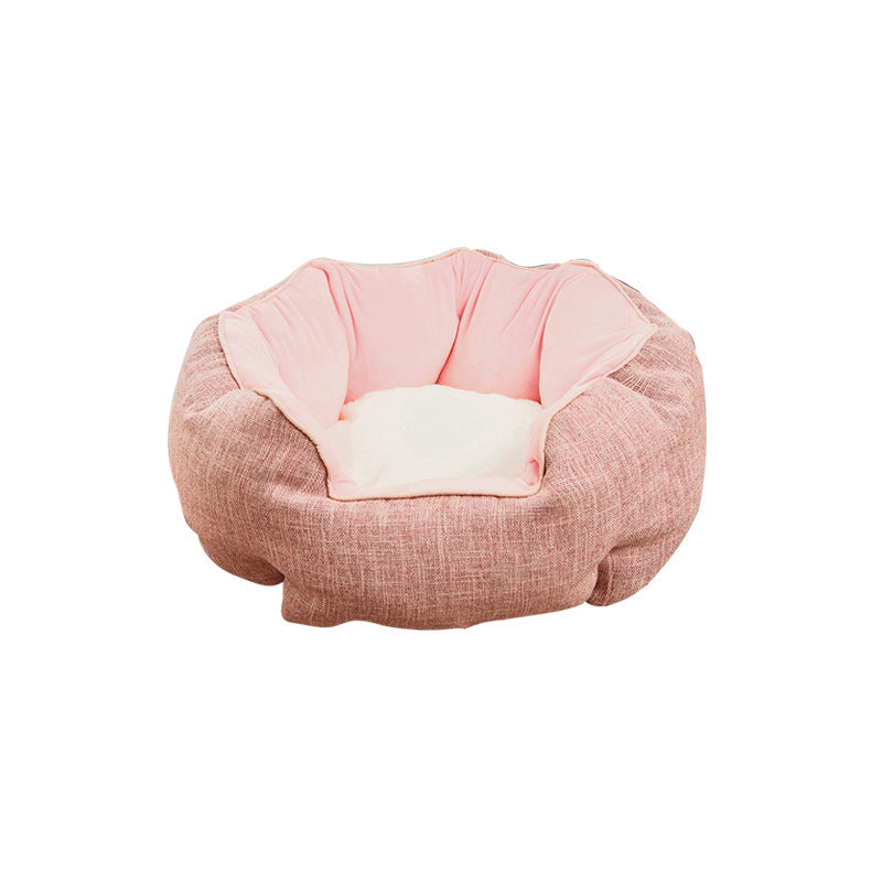 Lit pour animal de compagnie, panier d'hiver chaud, lit pour chien et chat, en laine douce avec motif à pois, niche pour animal, tapis amovible, forme octogonale, canapé-lit pour chien et chat