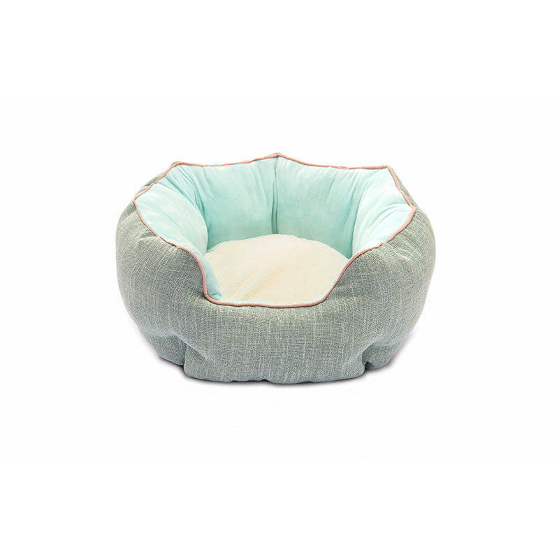 Lit pour animal de compagnie, panier d'hiver chaud, lit pour chien et chat, en laine douce avec motif à pois, niche pour animal, tapis amovible, forme octogonale, canapé-lit pour chien et chat