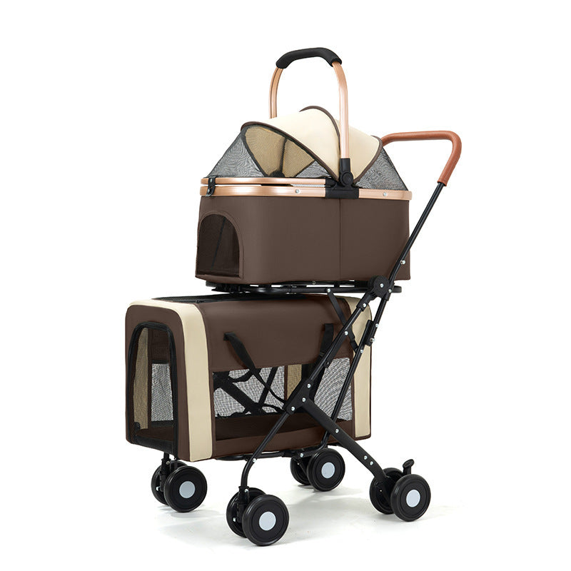 Double-layer Portable Outdoor Separated Pet Stroller