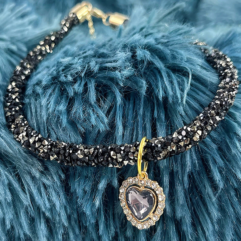 Collier pour chat avec pendentif cœur à bijoux, strass réfléchissants pour fête