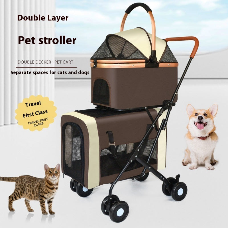 Double-layer Portable Outdoor Separated Pet Stroller