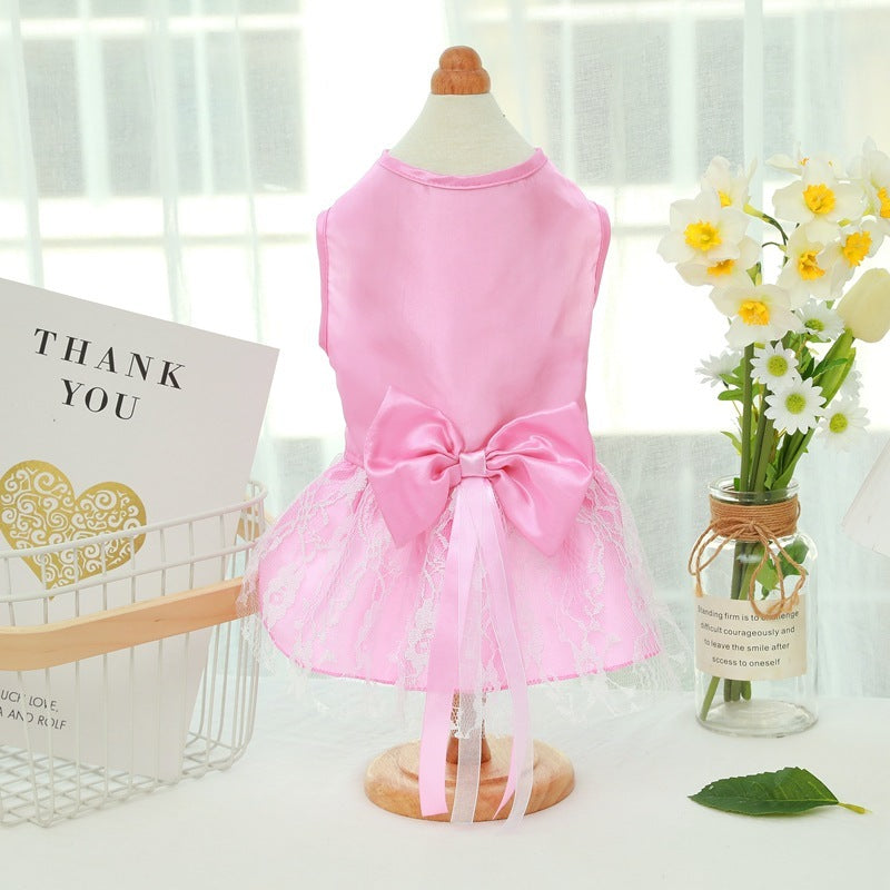 Pet Wedding Dress Bowknot Dog Thin Skirt