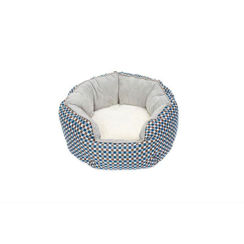 Lit pour animal de compagnie, panier d'hiver chaud, lit pour chien et chat, en laine douce avec motif à pois, niche pour animal, tapis amovible, forme octogonale, canapé-lit pour chien et chat