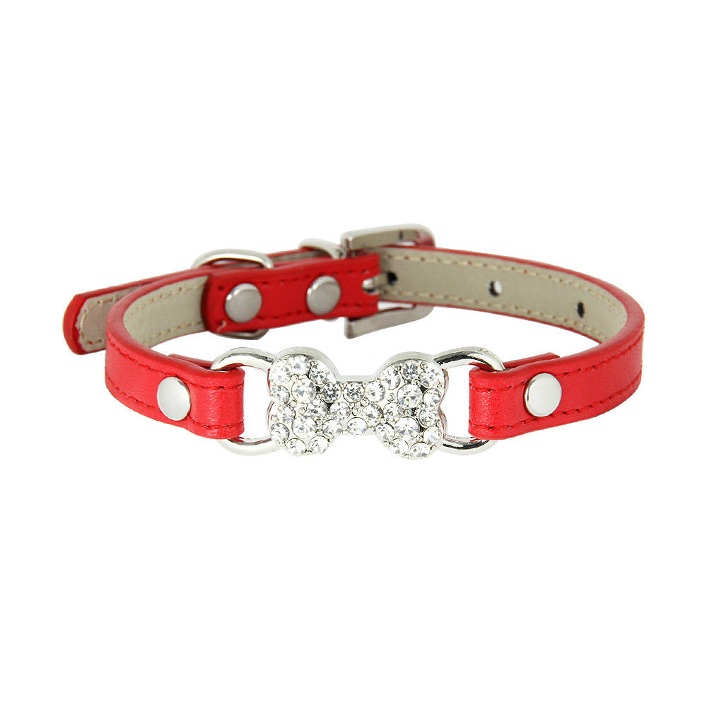 Laisse pour chat mignon avec collier pour animal de compagnie orné d'un os en diamant cristal