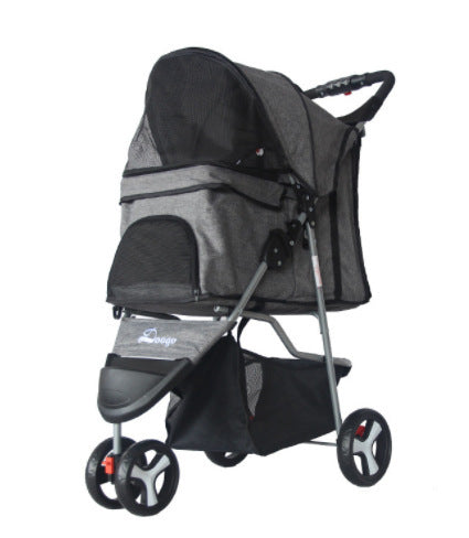Poussette pliable légère pour chiens et chats, poussette pour animaux de compagnie à trois roues, fournitures pour poussettes pour animaux de compagnie.