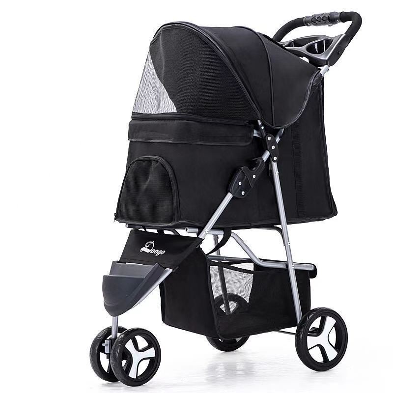 Poussette pliable légère pour chiens et chats, poussette pour animaux de compagnie à trois roues, fournitures pour poussettes pour animaux de compagnie.