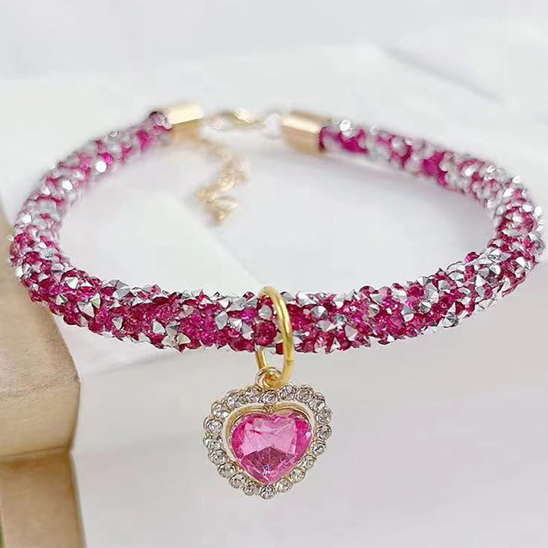 Collier pour chat avec pendentif cœur à bijoux, strass réfléchissants pour fête