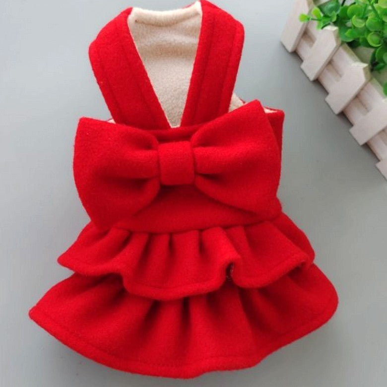 Cute Solid Color Pet Hairy New Year Christmas Dress