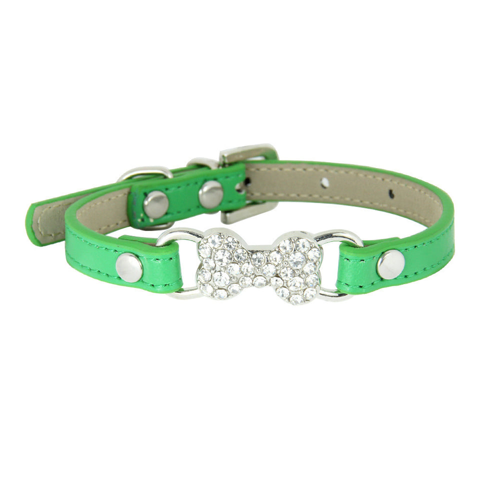 Cute Cat Traction Rope Crystal Diamond Bone Pet Collar