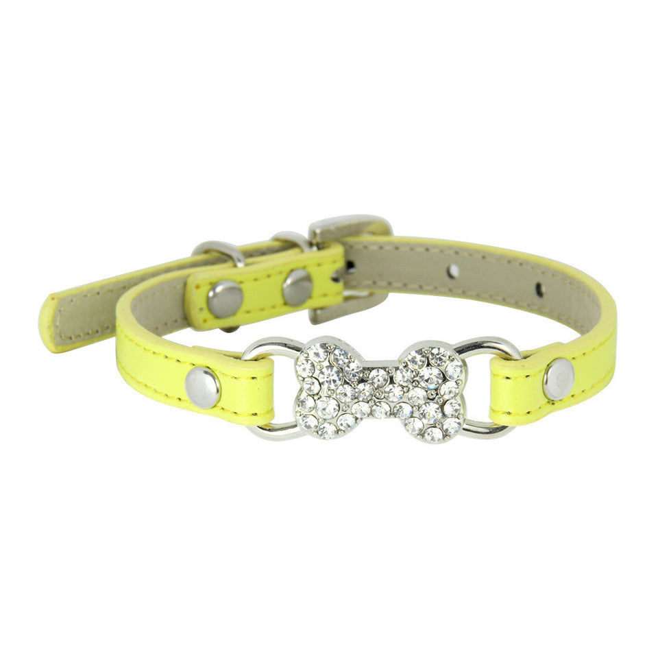 Cute Cat Traction Rope Crystal Diamond Bone Pet Collar