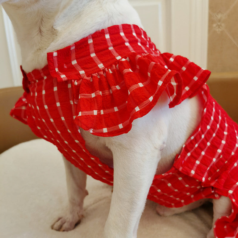 Jupe pour animal de compagnie à carreaux avec dentelle, motif chat et chien mignon