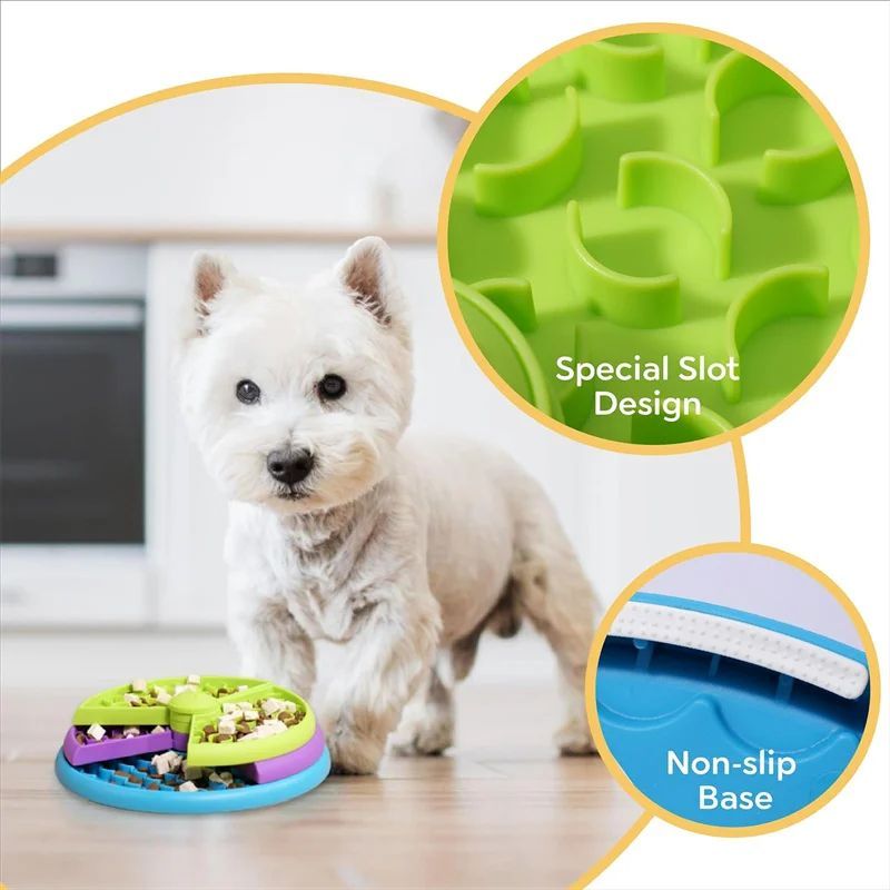 Gamelle Lente pour Chien avec Puzzle 3 Niveaux Anti-étouffement Antidérapante Mangeoire Lente Interactif pour Chiot Accessoires pour Animaux de Compagnie