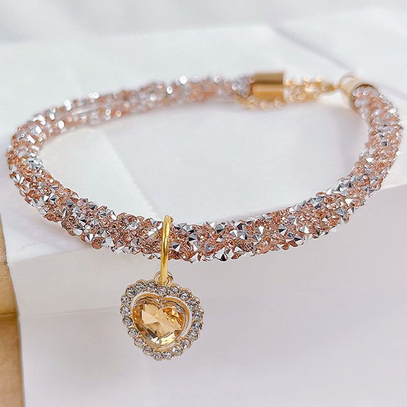 Collier pour chat avec pendentif cœur à bijoux, strass réfléchissants pour fête