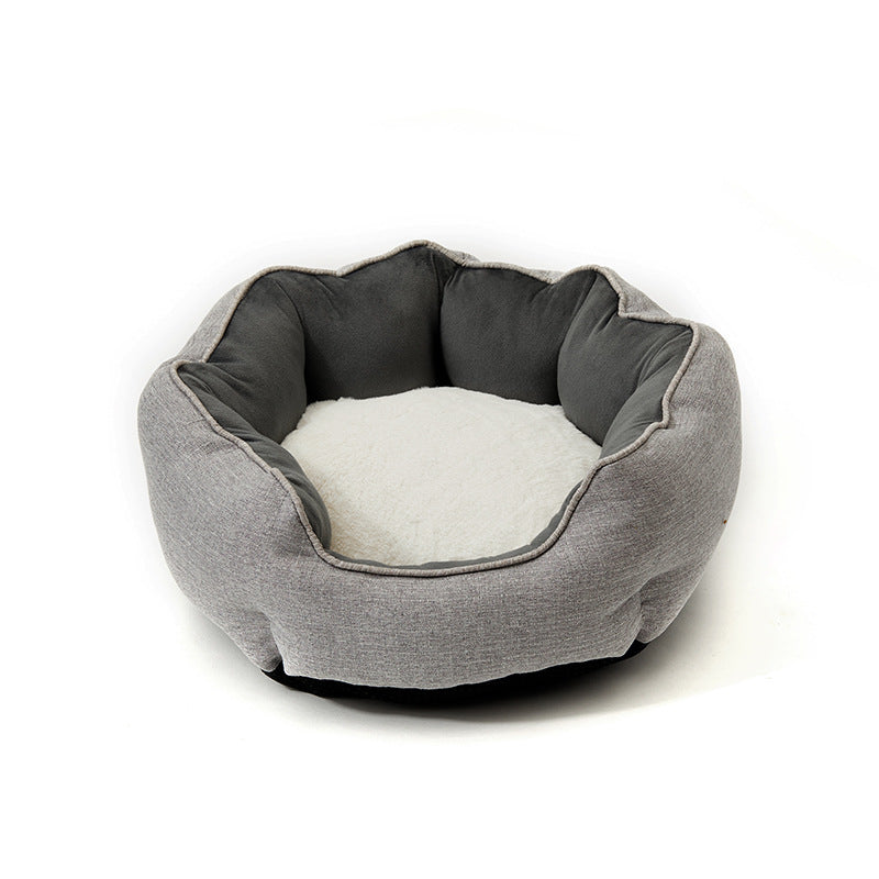 Lit pour animal de compagnie, panier d'hiver chaud, lit pour chien et chat, en laine douce avec motif à pois, niche pour animal, tapis amovible, forme octogonale, canapé-lit pour chien et chat