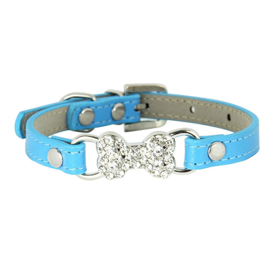 Cute Cat Traction Rope Crystal Diamond Bone Pet Collar
