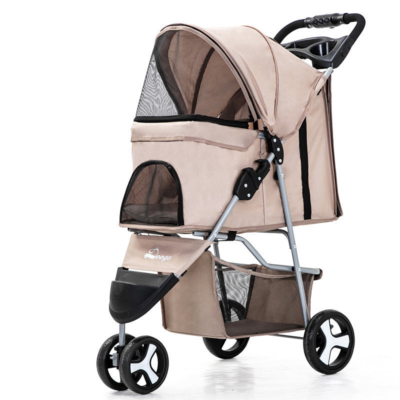 Poussette pliable légère pour chiens et chats, poussette pour animaux de compagnie à trois roues, fournitures pour poussettes pour animaux de compagnie.