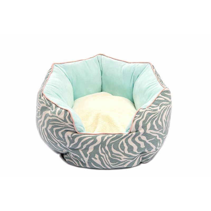 Lit pour animal de compagnie, panier d'hiver chaud, lit pour chien et chat, en laine douce avec motif à pois, niche pour animal, tapis amovible, forme octogonale, canapé-lit pour chien et chat