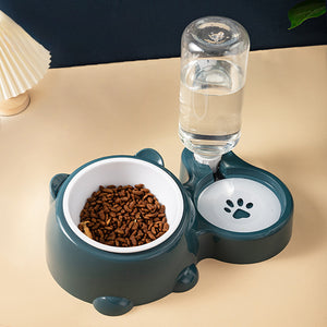 Cat Food And Water Bowl Set - 16 Degree Tilted Dog Dish With Water Dispenser Removable Pet Feeder Bowl Dog Drinking And Eating Bowl Detachable Pet Feeder Bowl For Cats And Dogs