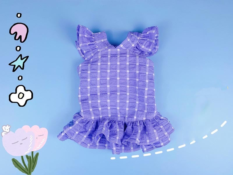 Jupe pour animal de compagnie à carreaux avec dentelle, motif chat et chien mignon