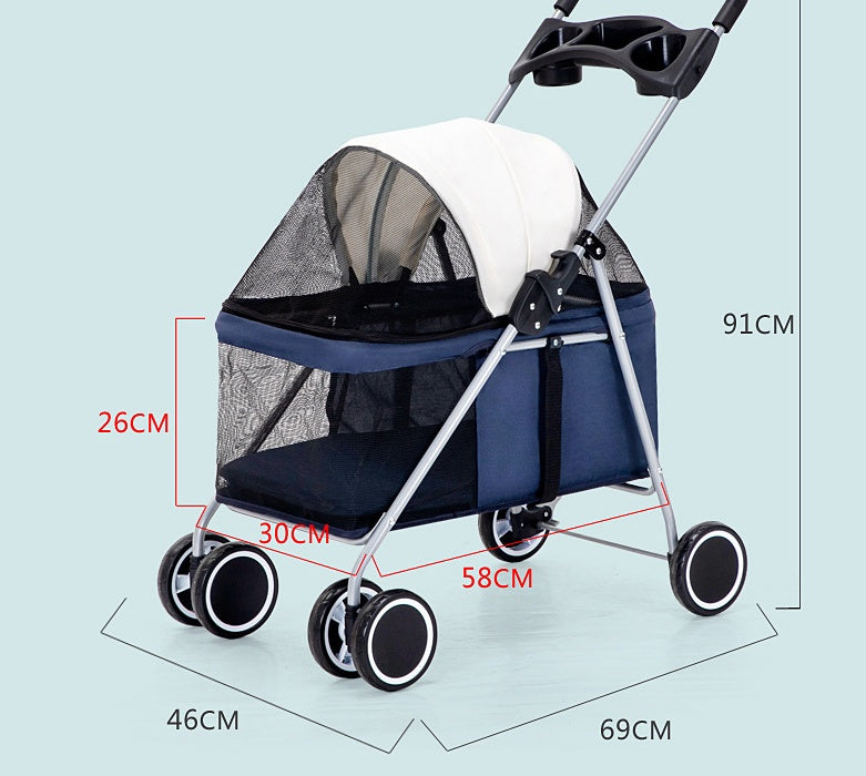 Poussette pour animaux de compagnie pliable légère pour chat, chien, lapin, installation facile, chariot
