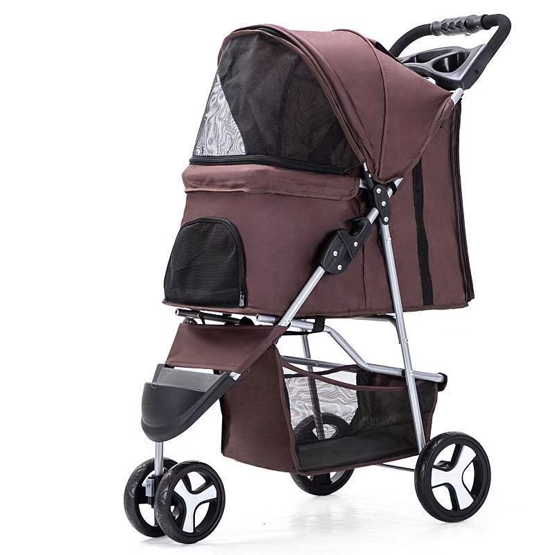 Poussette pliable légère pour chiens et chats, poussette pour animaux de compagnie à trois roues, fournitures pour poussettes pour animaux de compagnie.