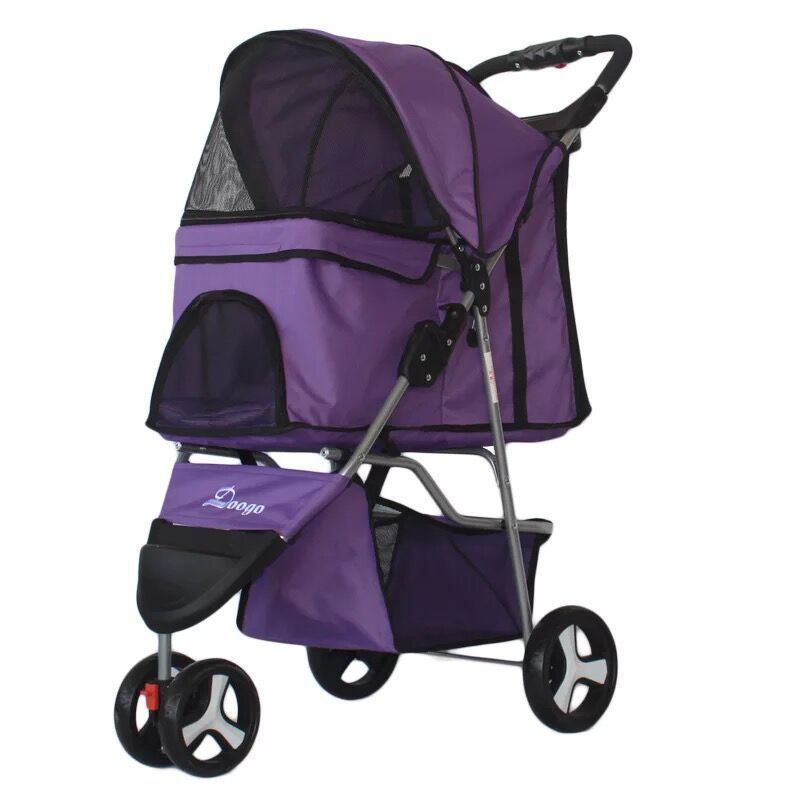 Poussette pliable légère pour chiens et chats, poussette pour animaux de compagnie à trois roues, fournitures pour poussettes pour animaux de compagnie.