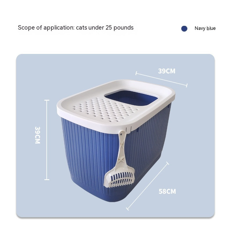 Litière pour animaux entièrement fermée avec accès par le haut et format surdimensionné